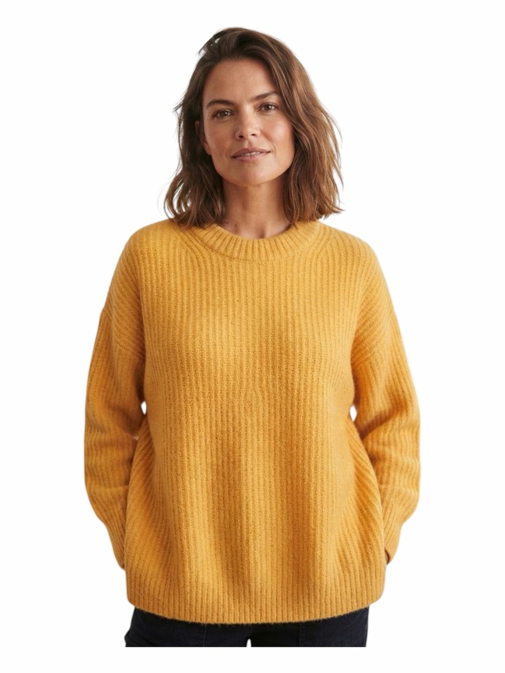 EVERLANE The Oversized Alpaca Cocoon Crew Neck Knit Sweater Gold Yellow XL